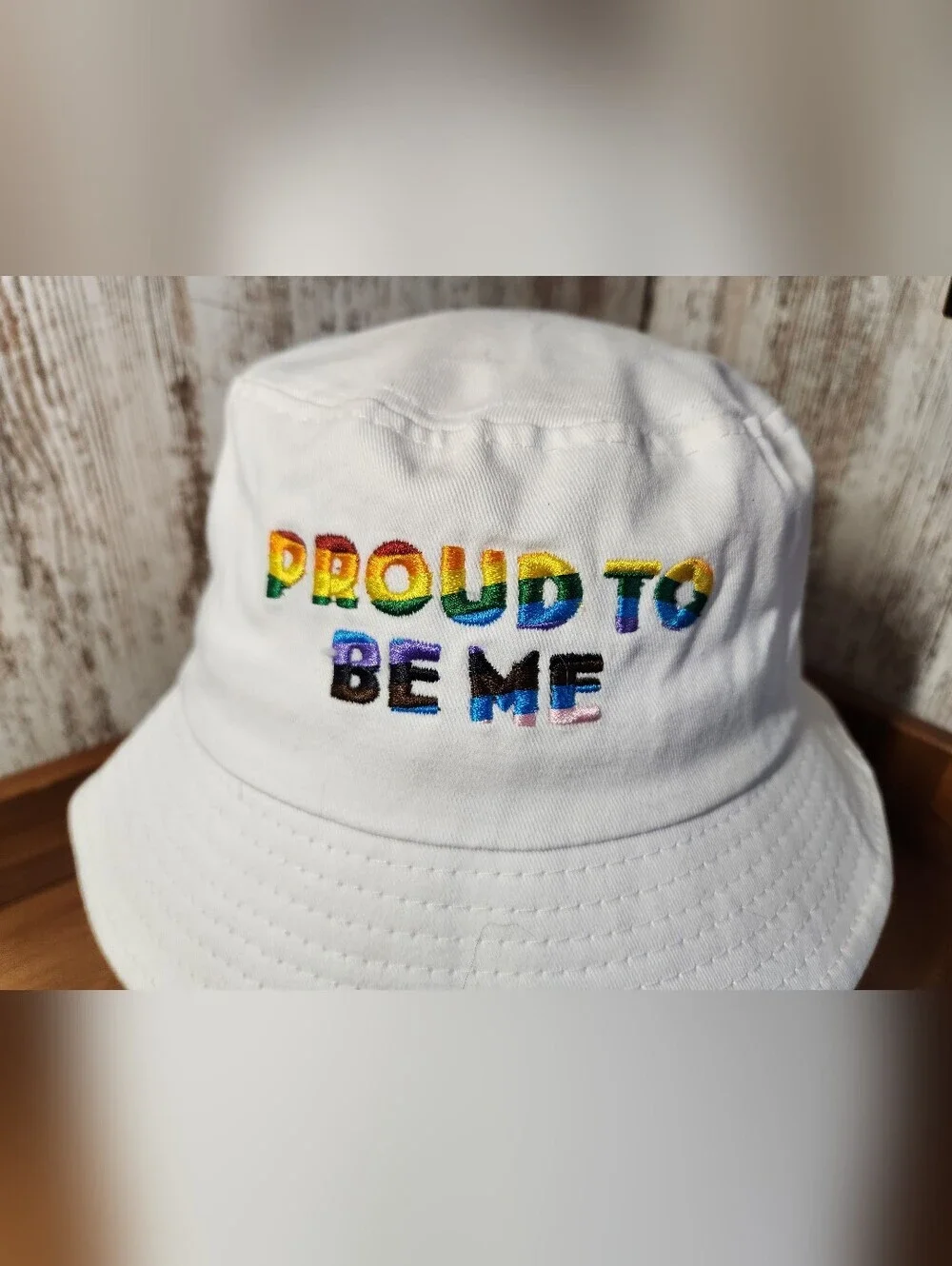 White Bucket Hat with Rainbow 